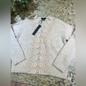 House of Harlow 1960 Lace Wool Mohair Blend Hollow Out V-Neck Sweater XS